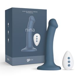 Dildo com Ventosa e Vibrador Recarregável Go Vibe Nina - Azul